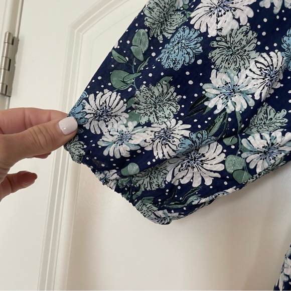 Uniqlo x Paul & Joe Navy Blue Floral Button Down Puff Sleeve Tiered Dress Size M - Picture 11 of 16